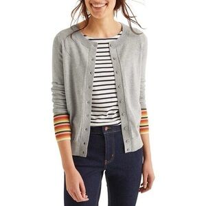 Boden Light Gray Cassandra Cardigan with Colorful Striped Accents